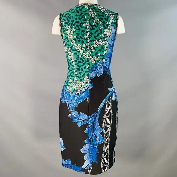 YIGAL AZROUEL Size 6 Black Green Blue Polyester Blend Cocktail Dress